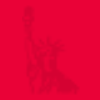 red statue of liberty background